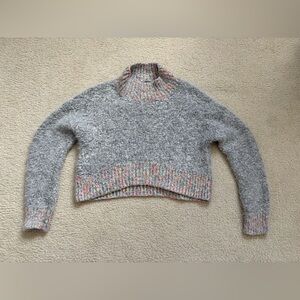 Free People grey stardust pullover sweater with mock colorful neckline, sz XS